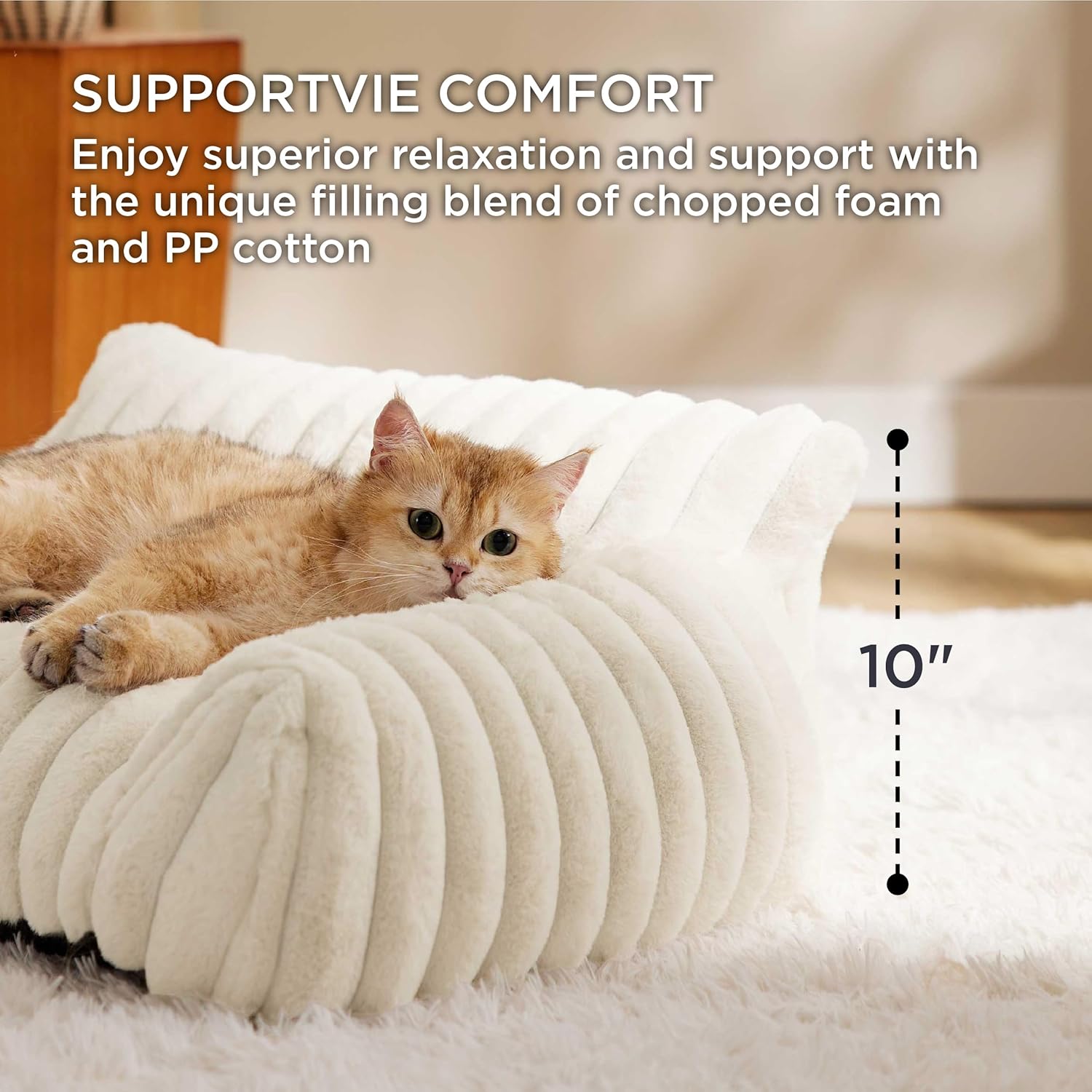 KFX-5650109 Fluffy Cat Couch Bed for Pets - Soft Corduroy Fleece with Supportive Three-Sided Design