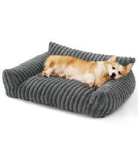 KFX-5650109 Fluffy Cat Couch Bed for Pets - Soft Corduroy Fleece with Supportive Three-Sided Design