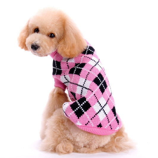 KFX-5650621 Geometric Diamond Plaid Acrylic Sweater for Pets in Yellow, Green, Gray, Light Pink