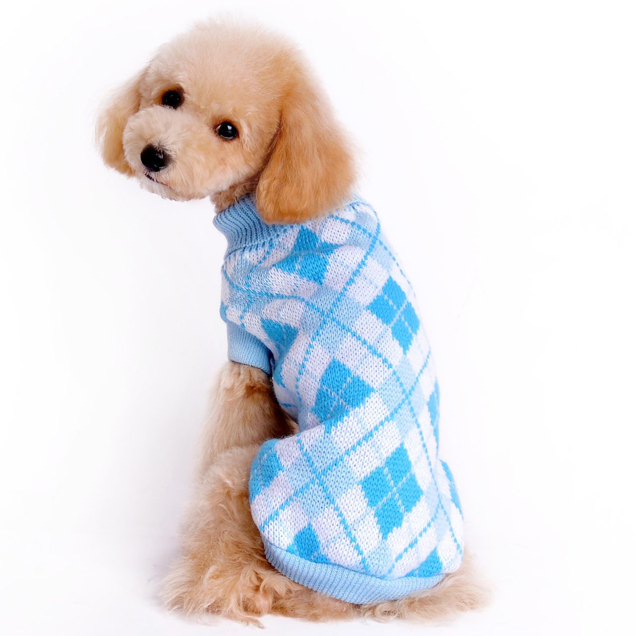 KFX-5650621 Geometric Diamond Plaid Acrylic Sweater for Pets in Yellow, Green, Gray, Light Pink