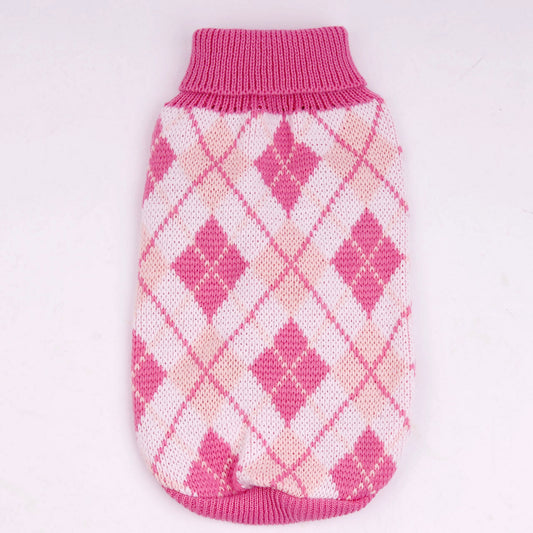 KFX-5650621 Geometric Diamond Plaid Acrylic Sweater for Pets in Yellow, Green, Gray, Light Pink