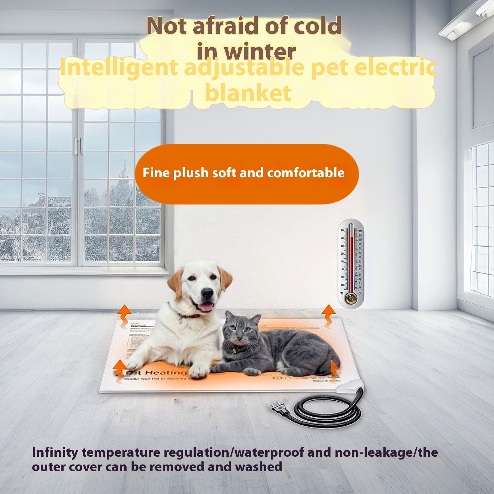 KFX-5651261 Electric Heating Blanket for Pets - Gray, Infinite Temperature Control, 30x40cm
