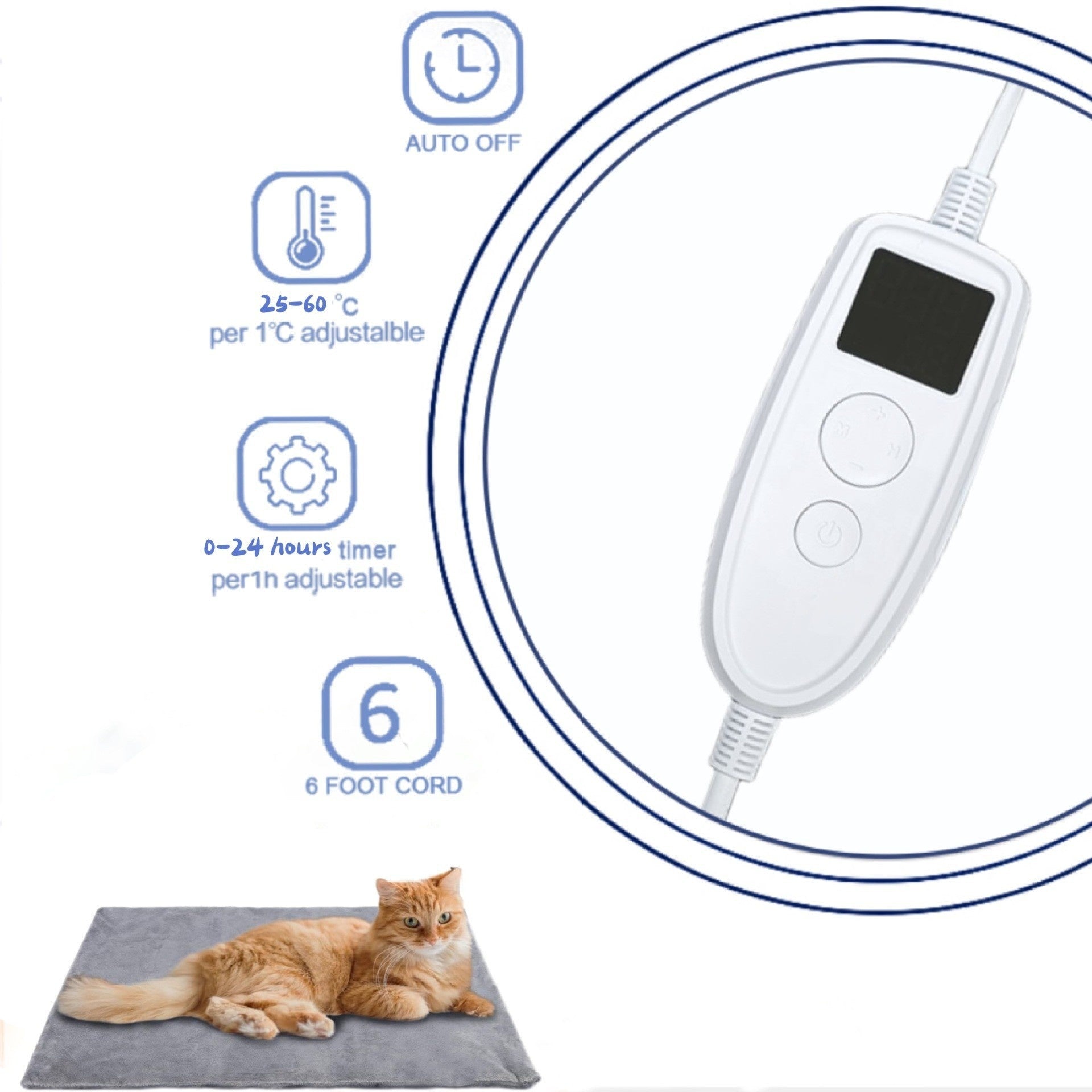KFX-5651261 Electric Heating Blanket for Pets - Gray, Infinite Temperature Control, 30x40cm