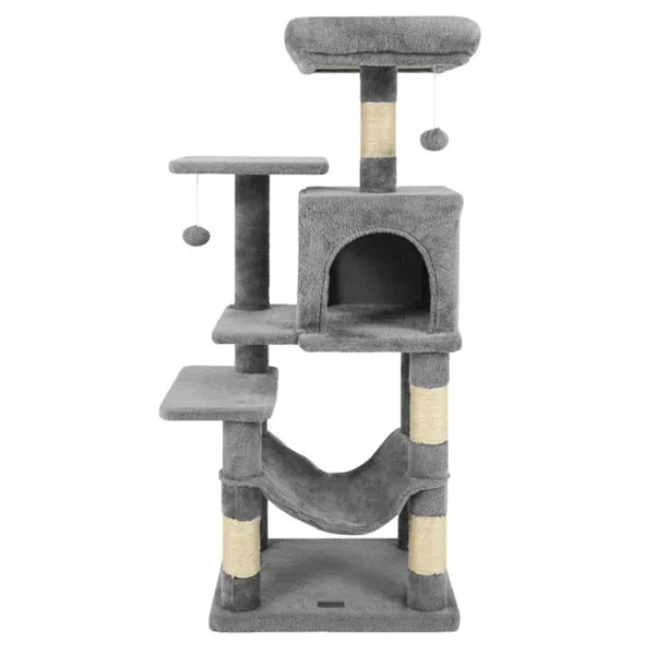 KFX-5652285 44" Multi-Level Cat Tree with Spacious Perch, Condo & Hammock for Indoor Cats - Light Gray