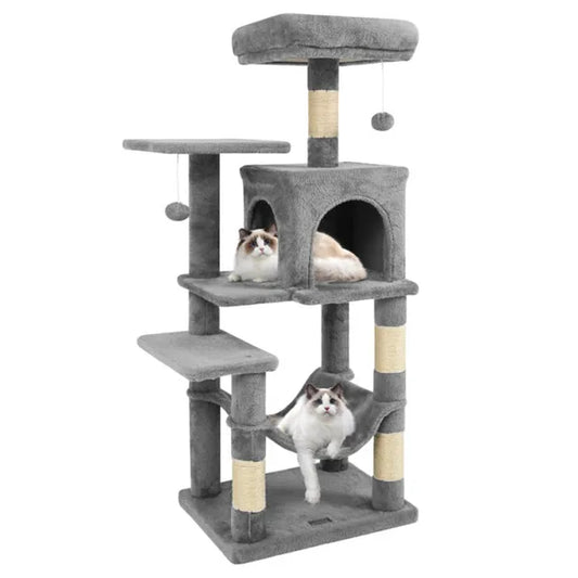 KFX-5652285 44" Multi-Level Cat Tree with Spacious Perch, Condo & Hammock for Indoor Cats - Light Gray