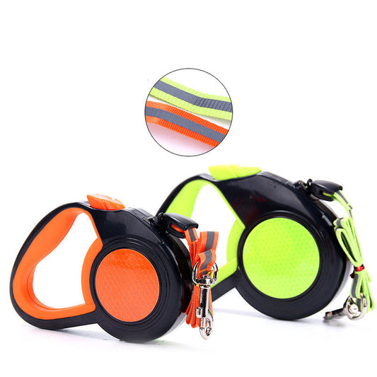KFX-5652413 Reflective Automatic Dog Leash with Ergonomic Handle - Fluorescent Colors and Multiple Sizes Available