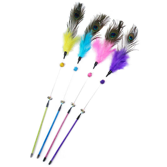 KFX-5653437 Feather Cat Wand with Bite-Resistant Stick - Colorful Peacock Feather for Playful Cats