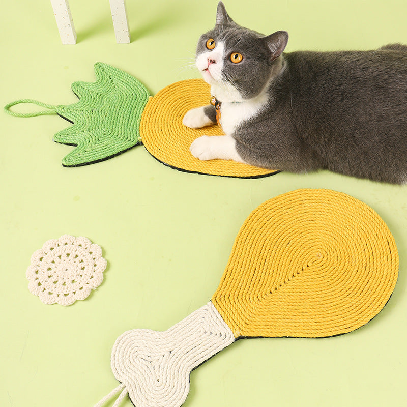 KFX-5654461 Sisal Rope Cat Scratch Pad - Pineapple and Chicken Drumstick Design, Multi-Purpose Claw Grinding Mat