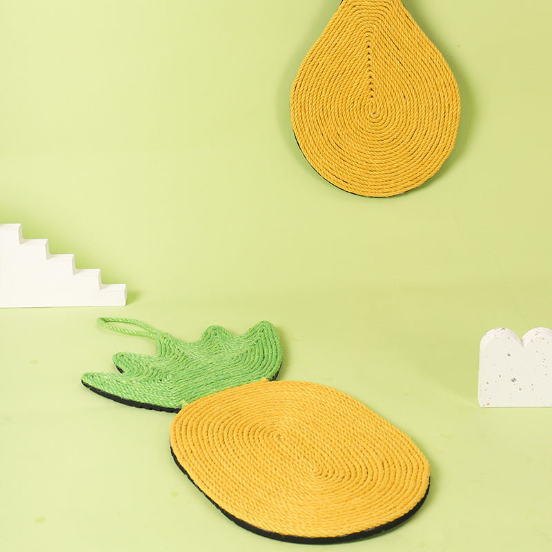 KFX-5654461 Sisal Rope Cat Scratch Pad - Pineapple and Chicken Drumstick Design, Multi-Purpose Claw Grinding Mat