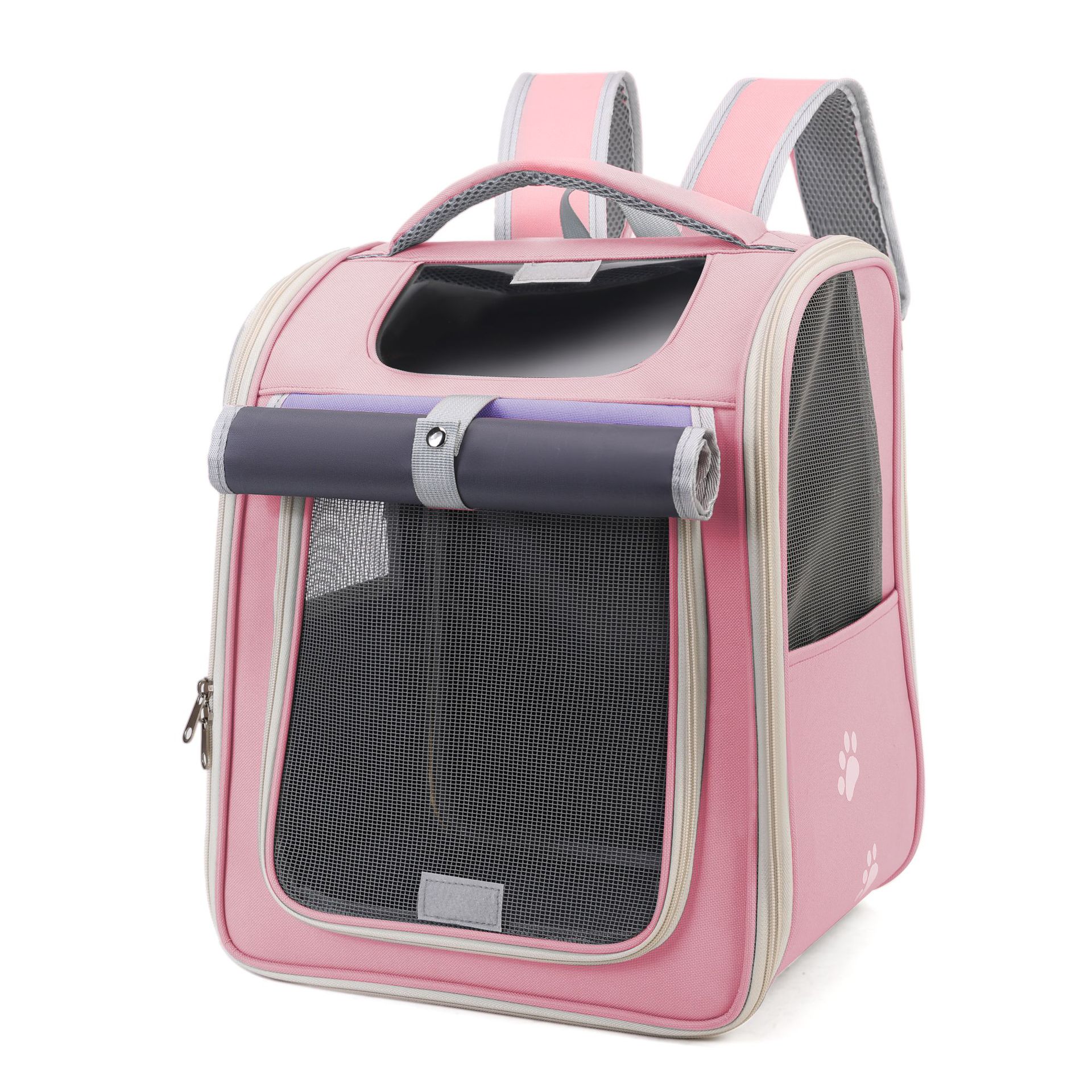 KFX-5654845 Large Capacity Breathable Pet Bag in Milky White, Pink, Blue, and Khaki - Oxford Cloth with Steel Wire Support