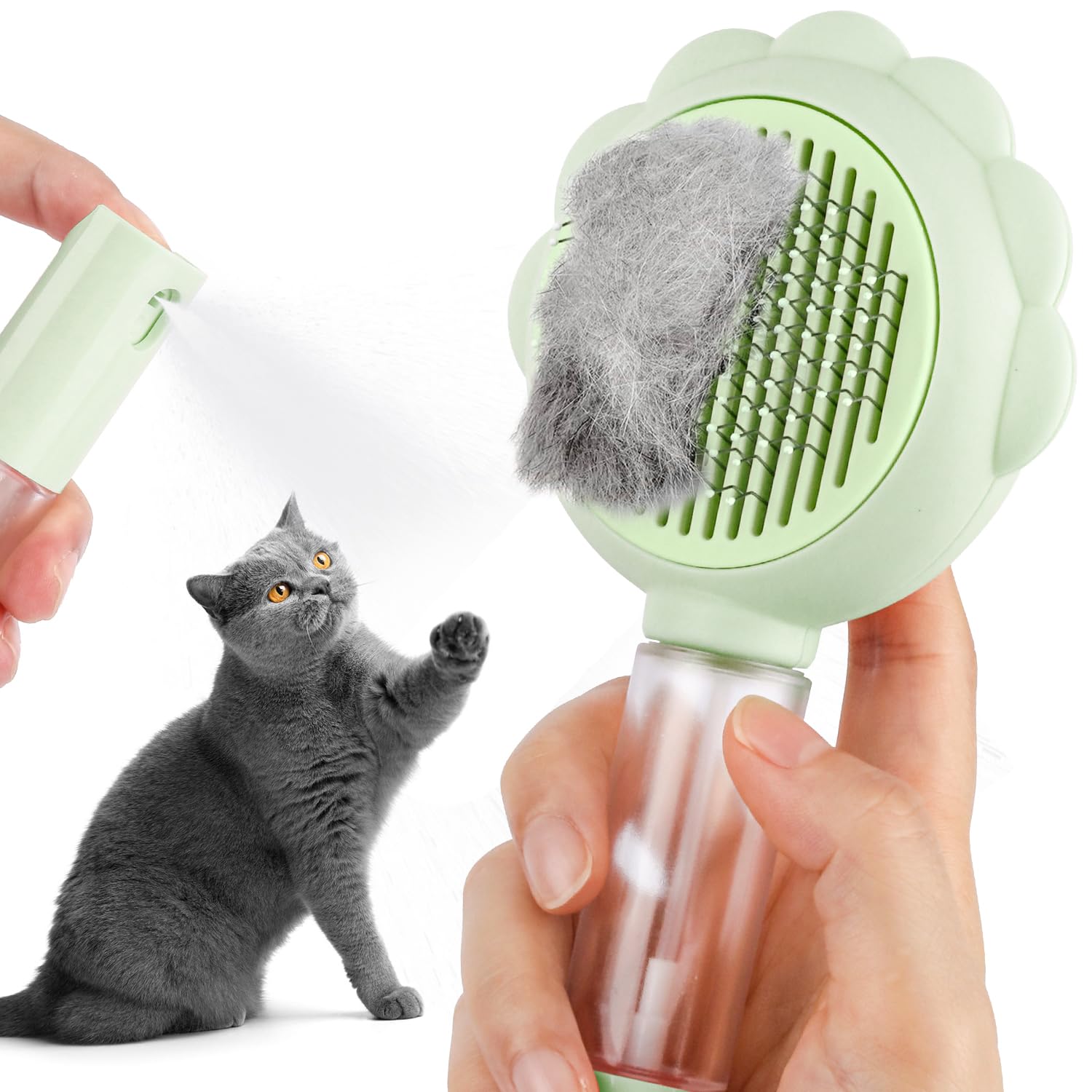 KFX-5655869 Self-Cleaning 3-in-1 Cat Brush with Spray Function for Shedding and Grooming