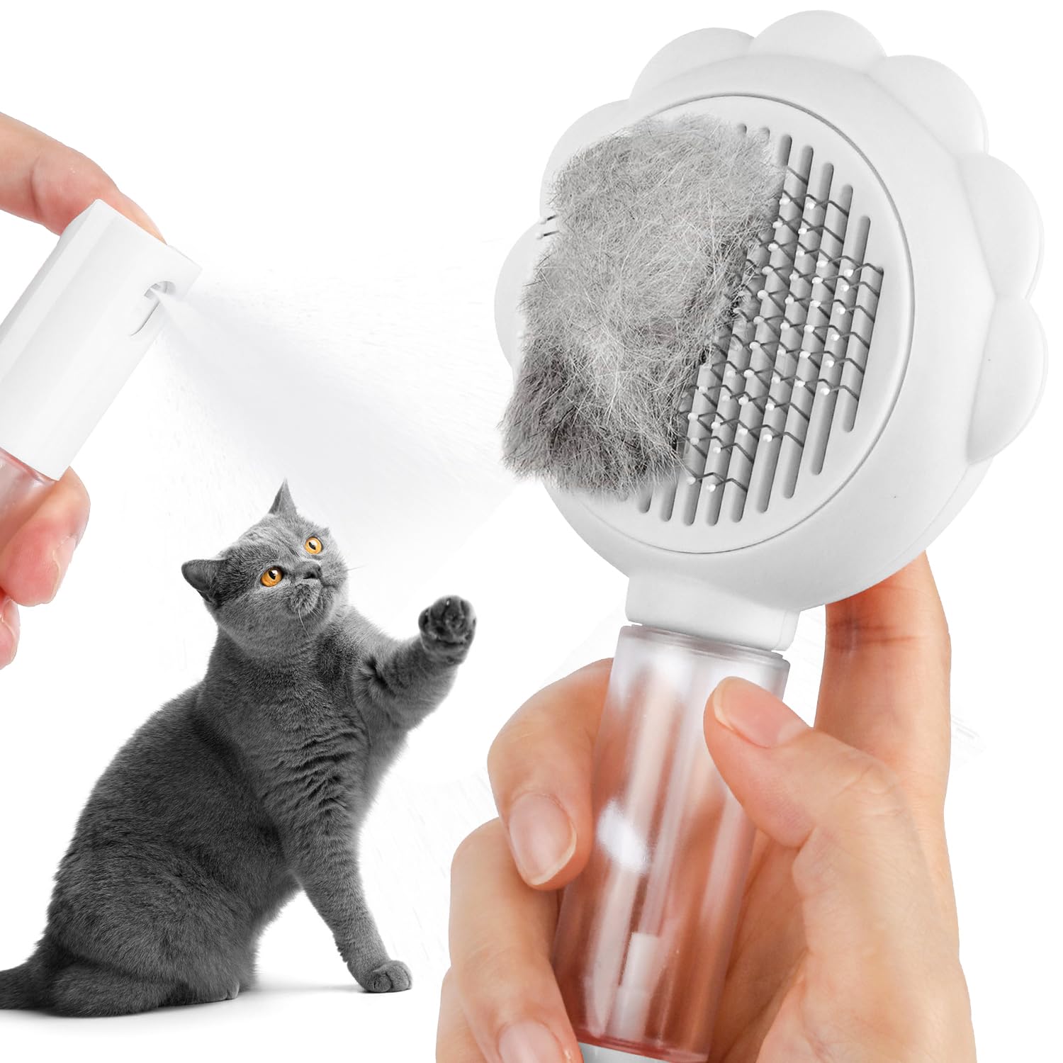 KFX-5655869 Self-Cleaning 3-in-1 Cat Brush with Spray Function for Shedding and Grooming