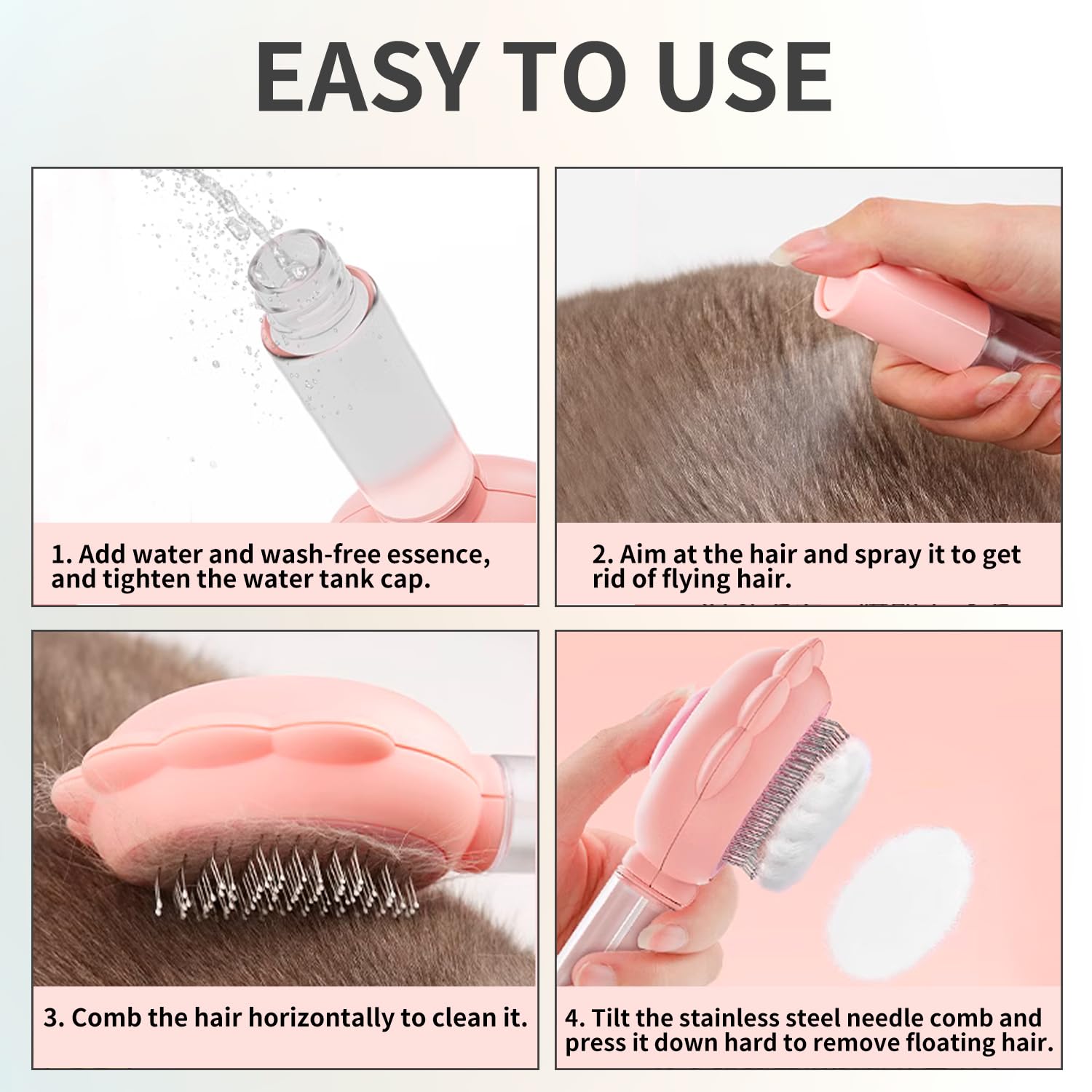 KFX-5655869 Self-Cleaning 3-in-1 Cat Brush with Spray Function for Shedding and Grooming