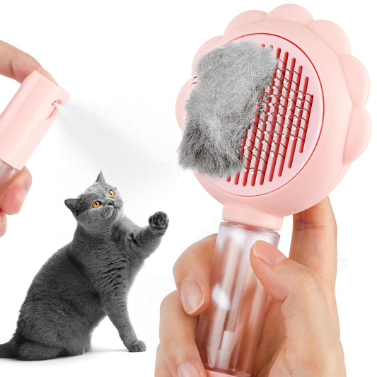 KFX-5655869 Self-Cleaning 3-in-1 Cat Brush with Spray Function for Shedding and Grooming