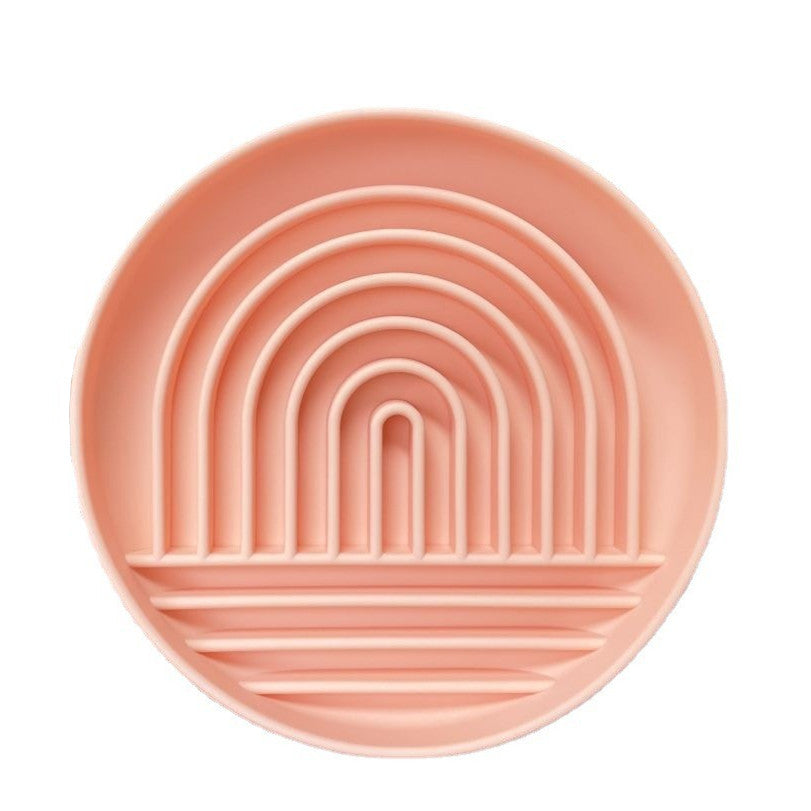 KFX-5658557 Simple Slow Feeding Bowl for Cats and Dogs - Silicone Pet Tableware in Pink, Gray, Light Green