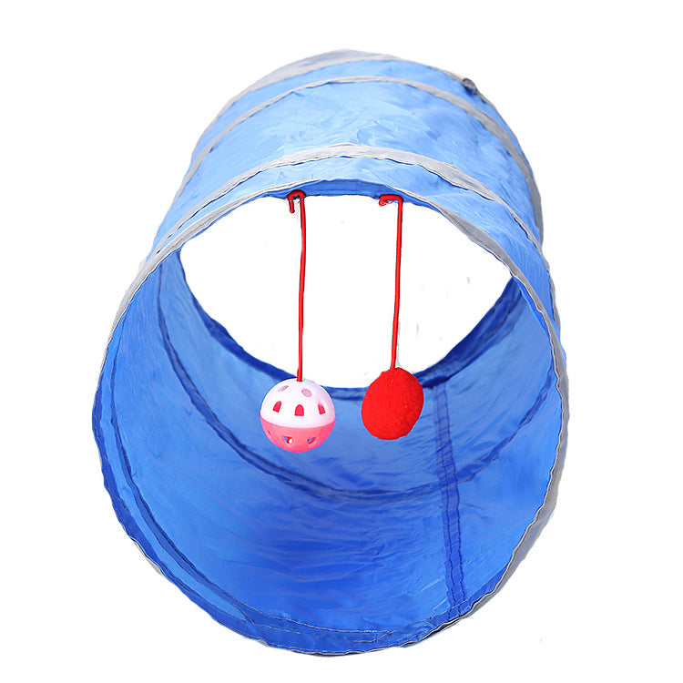 KFX-5659197 Collapsible Cat Tunnel Tent - Durable Polyester Pet Play Toy in Red & Blue