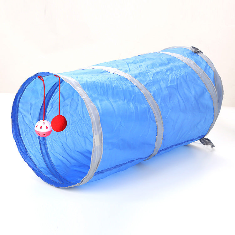 KFX-5659197 Collapsible Cat Tunnel Tent - Durable Polyester Pet Play Toy in Red & Blue