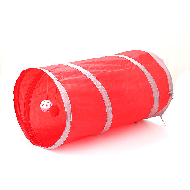 KFX-5659197 Collapsible Cat Tunnel Tent - Durable Polyester Pet Play Toy in Red & Blue