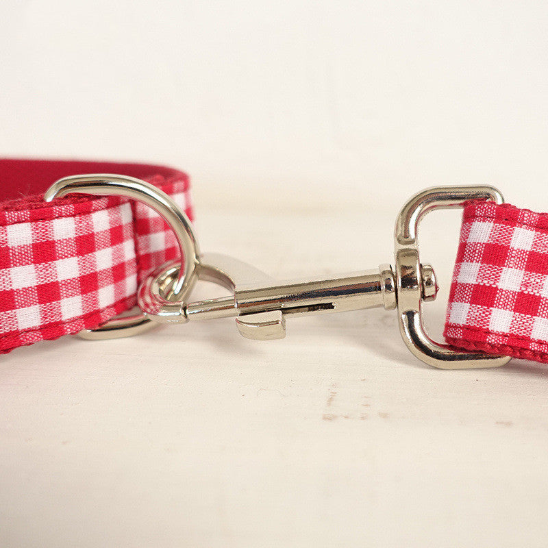 KFX-5660349 Plaid Pet Collar Bow Tie Set with Leash - Durable Polyester Material, Various Sizes