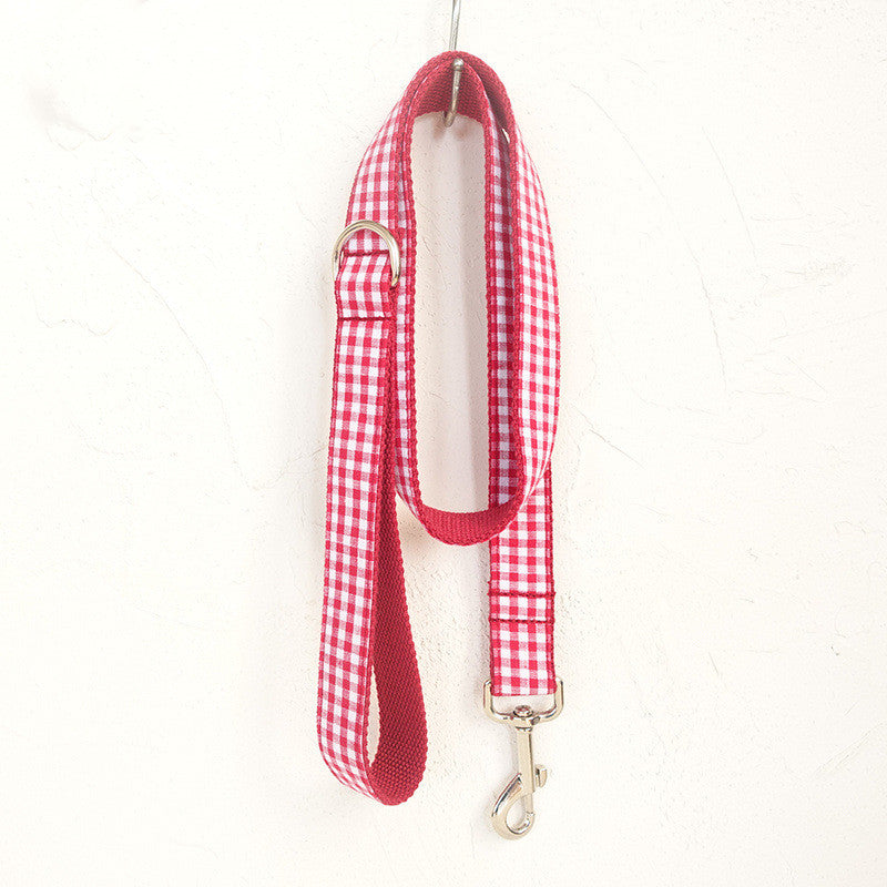 KFX-5660349 Plaid Pet Collar Bow Tie Set with Leash - Durable Polyester Material, Various Sizes
