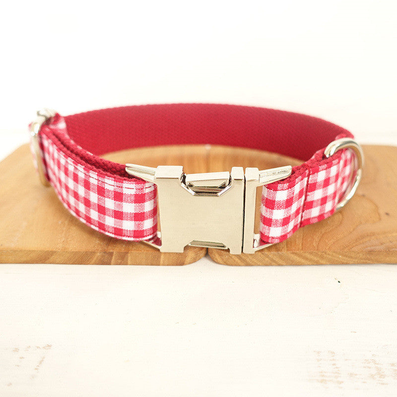 KFX-5660349 Plaid Pet Collar Bow Tie Set with Leash - Durable Polyester Material, Various Sizes