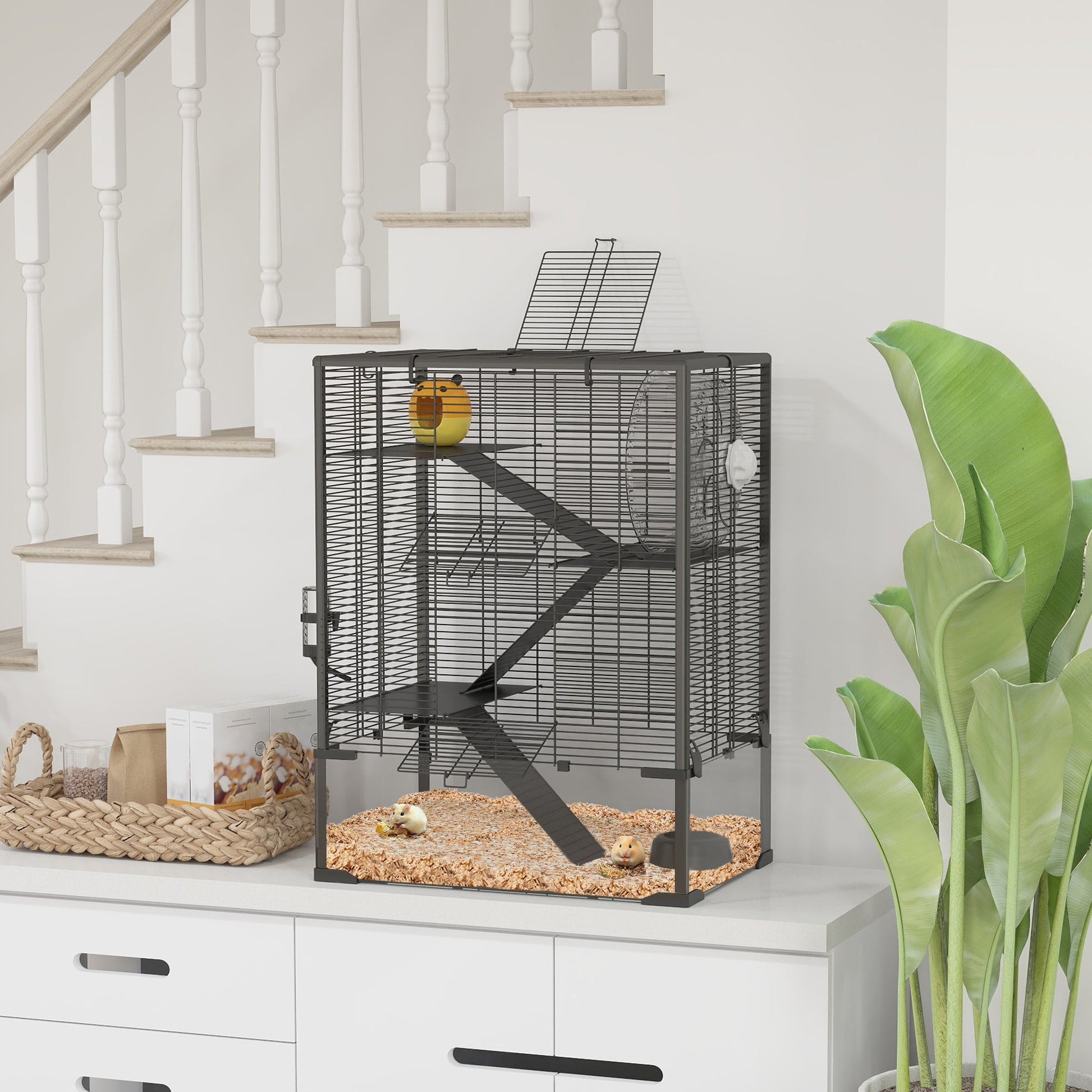 KFX-5662013 4-Tier Hamster Cage with Tempered Glass Bottom, Ramps, Hut, and Accessories