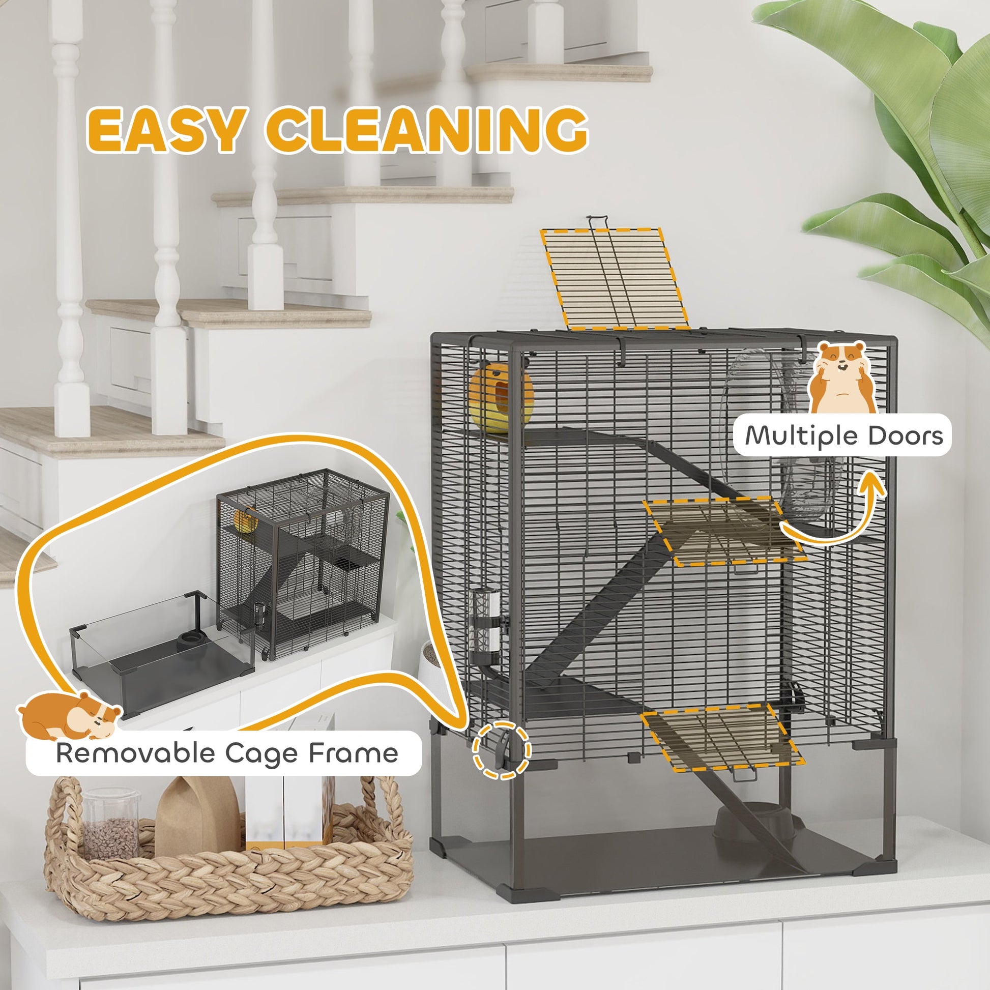 KFX-5662013 4-Tier Hamster Cage with Tempered Glass Bottom, Ramps, Hut, and Accessories