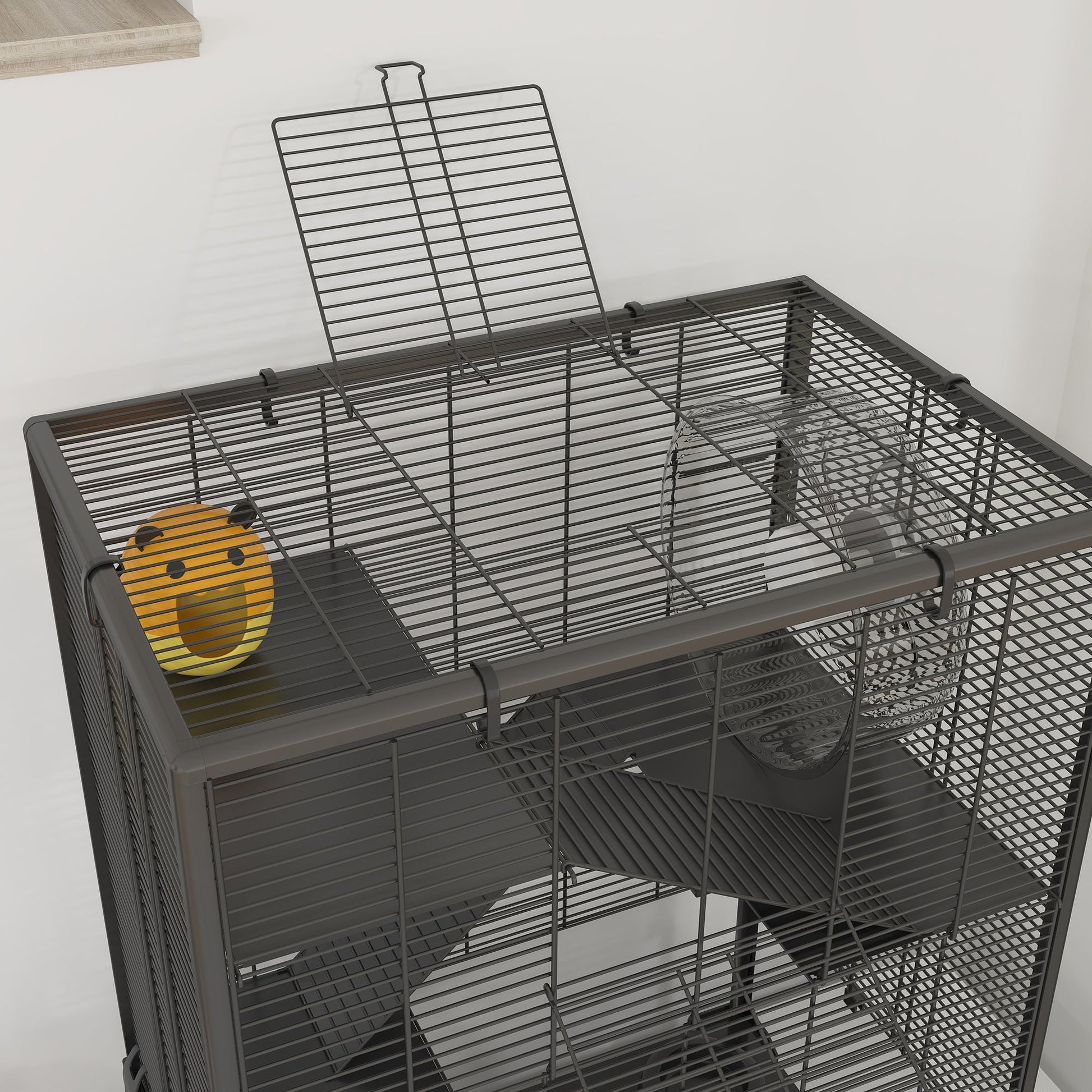 KFX-5662013 4-Tier Hamster Cage with Tempered Glass Bottom, Ramps, Hut, and Accessories