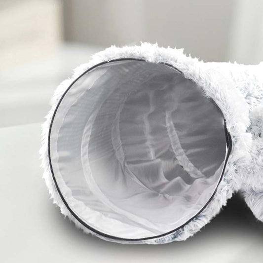 KFX-5663421 Cozy Plush Cat Tunnel Bed with Collapsible Donut Design for Indoor Pets