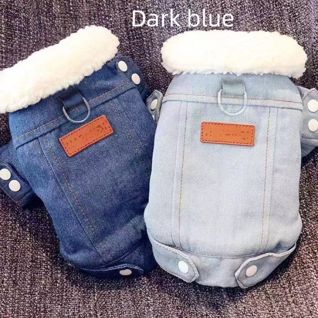 KFX-5663933 Lambswool Cotton-Padded Dog Clothes for Small Pets in Dark Blue and Light Blue