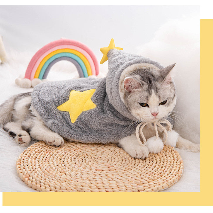 KFX-5664701 Cozy Flannel Puppy Cloak Nightgown for Autumn and Winter - Blue and Gray, Sizes S-M-L