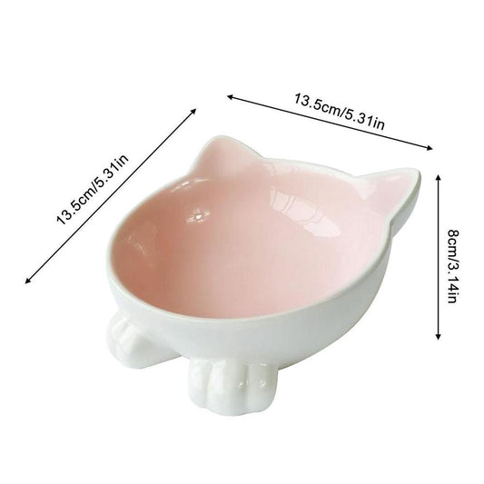 KFX-5665597 Ceramic Cat Face Bowl with High Base for Comfortable Feeding and Drinking - Ideal Pet Food Utensil