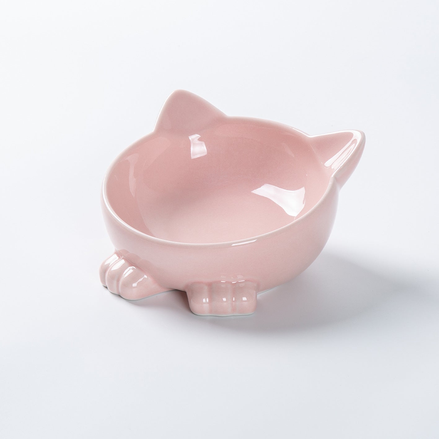KFX-5665597 Ceramic Cat Face Bowl with High Base for Comfortable Feeding and Drinking - Ideal Pet Food Utensil