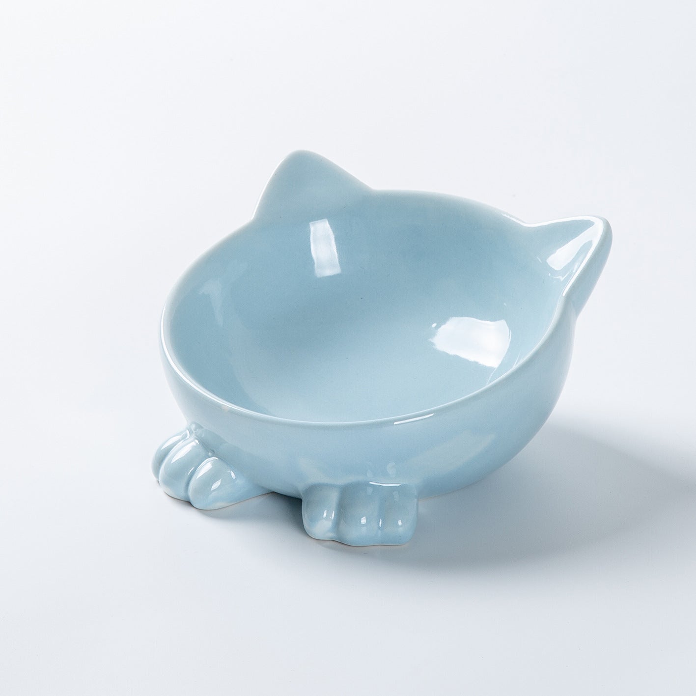 KFX-5665597 Ceramic Cat Face Bowl with High Base for Comfortable Feeding and Drinking - Ideal Pet Food Utensil