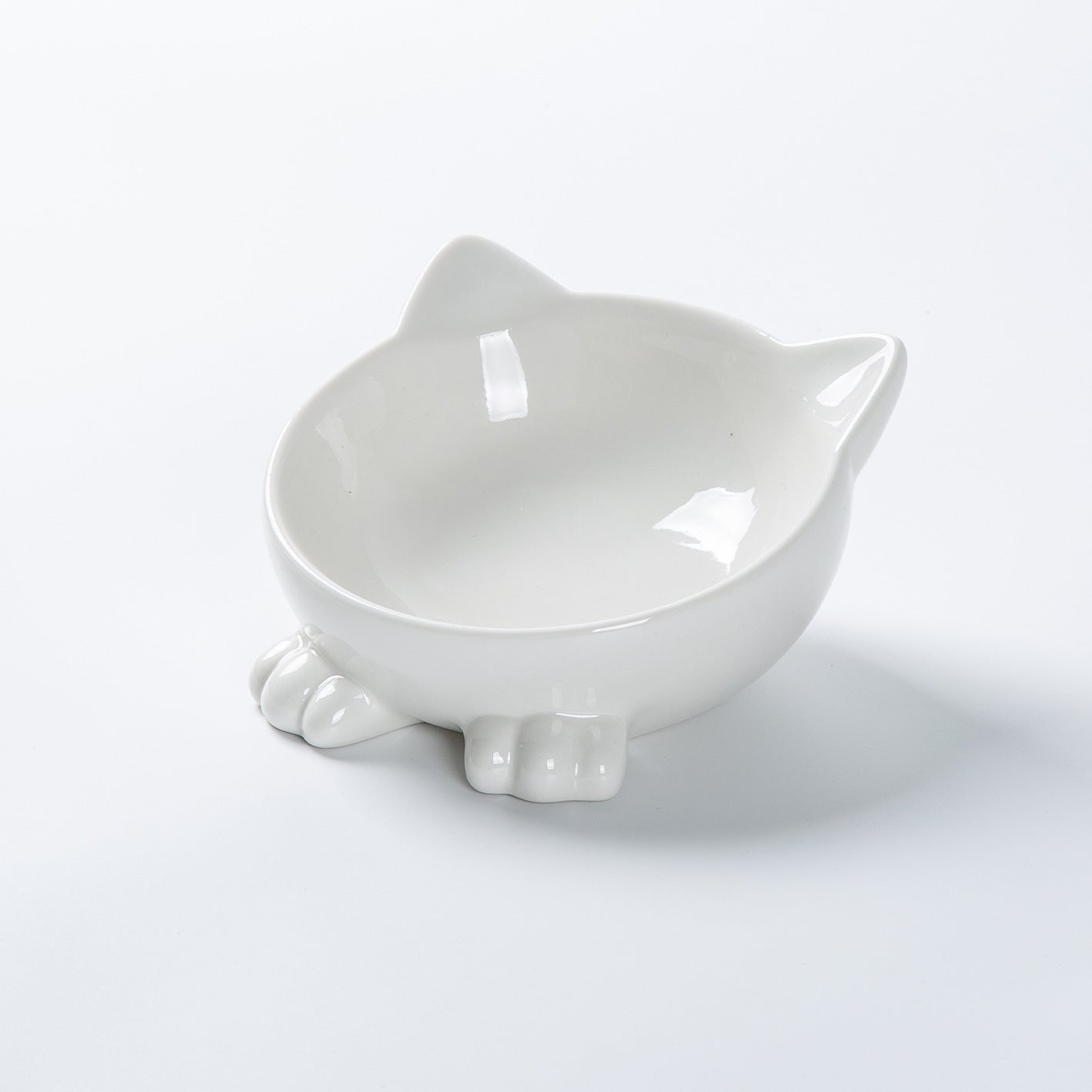 KFX-5665597 Ceramic Cat Face Bowl with High Base for Comfortable Feeding and Drinking - Ideal Pet Food Utensil