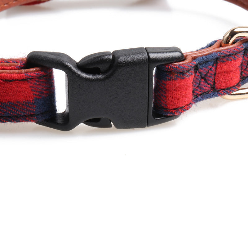 KFX-5666109 British Plaid Adjustable Pet Collar - PU and Cloth, Sizes S, M, L