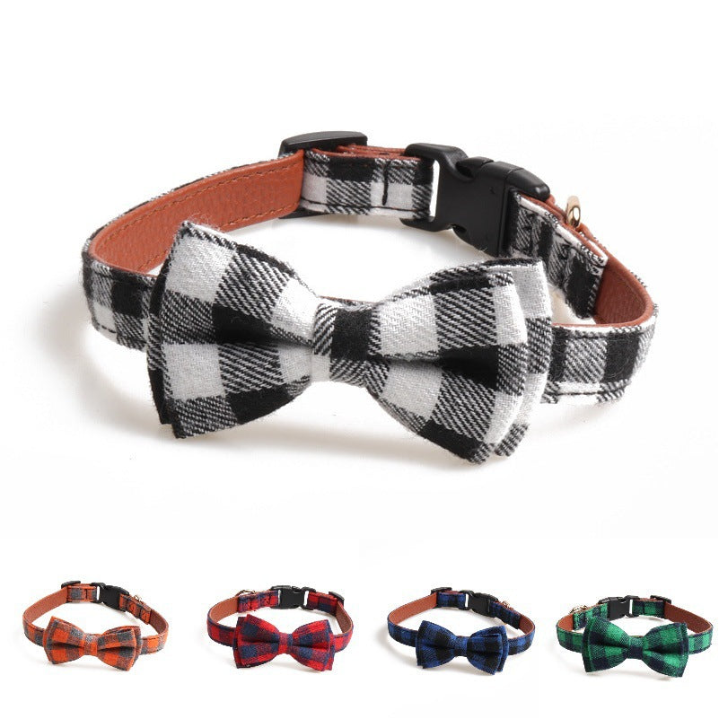 KFX-5666109 British Plaid Adjustable Pet Collar - PU and Cloth, Sizes S, M, L
