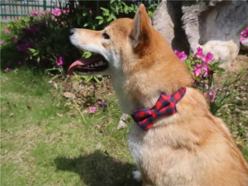 KFX-5666109 British Plaid Adjustable Pet Collar - PU and Cloth, Sizes S, M, L