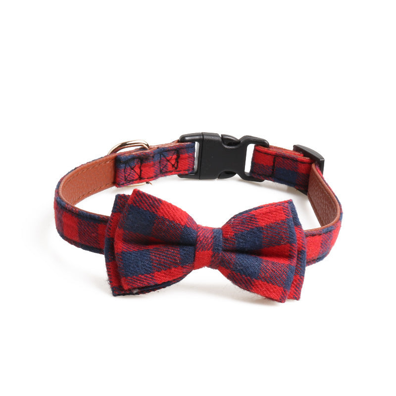 KFX-5666109 British Plaid Adjustable Pet Collar - PU and Cloth, Sizes S, M, L