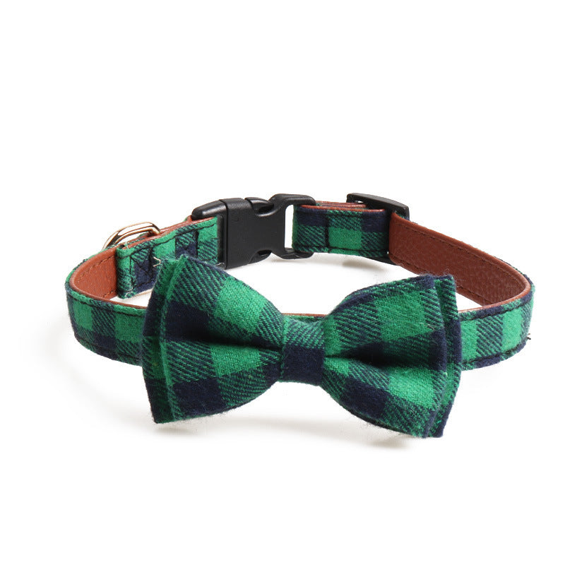 KFX-5666109 British Plaid Adjustable Pet Collar - PU and Cloth, Sizes S, M, L