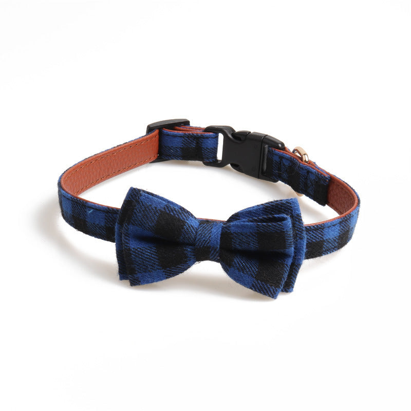 KFX-5666109 British Plaid Adjustable Pet Collar - PU and Cloth, Sizes S, M, L