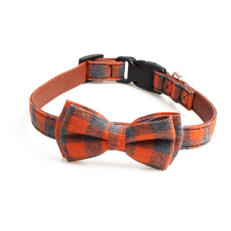 KFX-5666109 British Plaid Adjustable Pet Collar - PU and Cloth, Sizes S, M, L