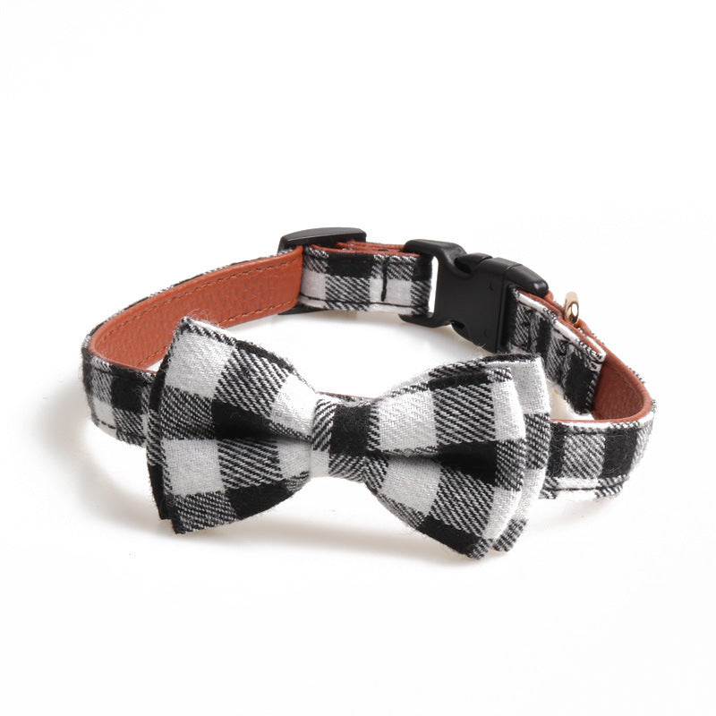 KFX-5666109 British Plaid Adjustable Pet Collar - PU and Cloth, Sizes S, M, L