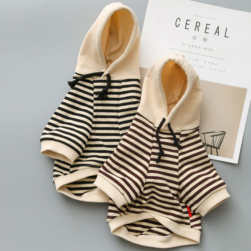 KFX-5669181 Cozy Cotton Dog Sweater in Khaki or Black Stripes for Parent-Child Matching Outfit
