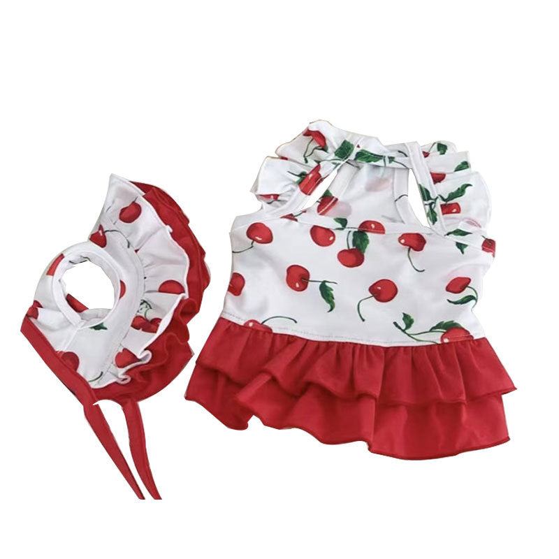 KFX-5671485 Cute Cherry Print Swimsuit Dress for Puppies in Red, Available in Multiple Sizes