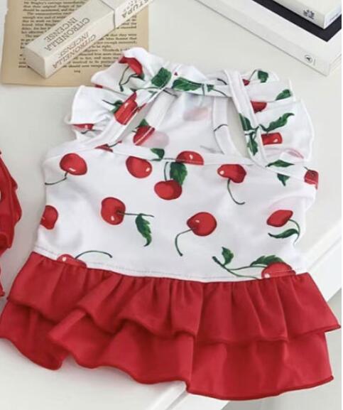 KFX-5671485 Cute Cherry Print Swimsuit Dress for Puppies in Red, Available in Multiple Sizes