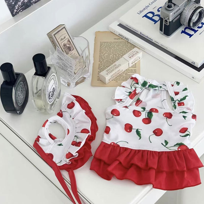 KFX-5671485 Cute Cherry Print Swimsuit Dress for Puppies in Red, Available in Multiple Sizes