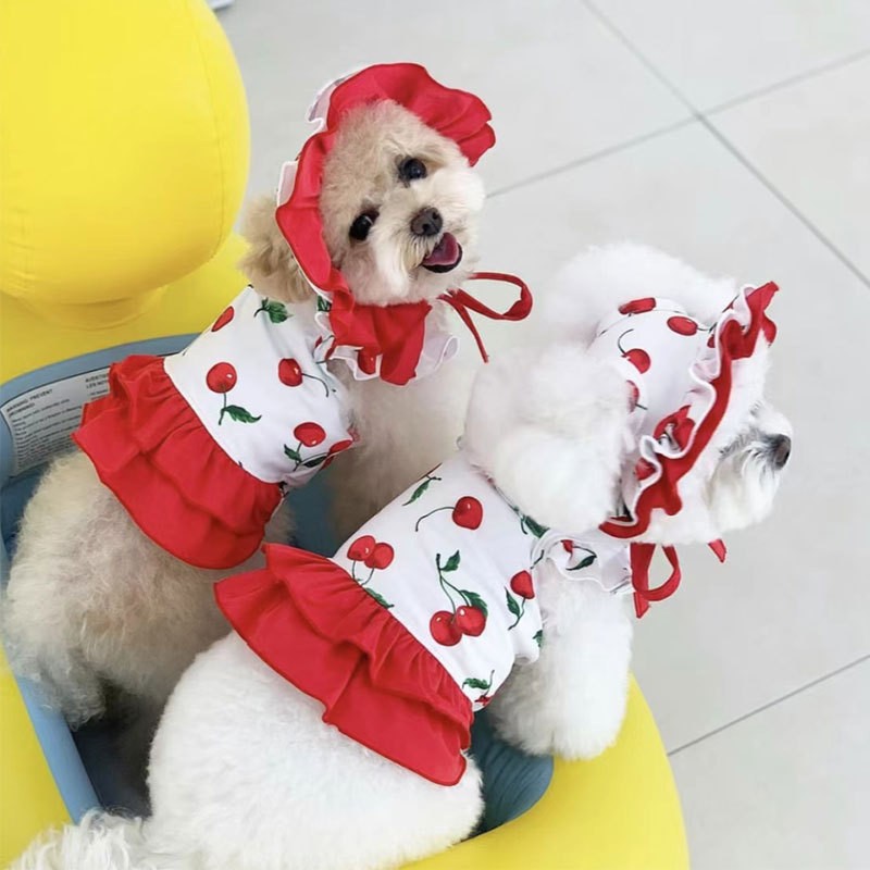 KFX-5671485 Cute Cherry Print Swimsuit Dress for Puppies in Red, Available in Multiple Sizes