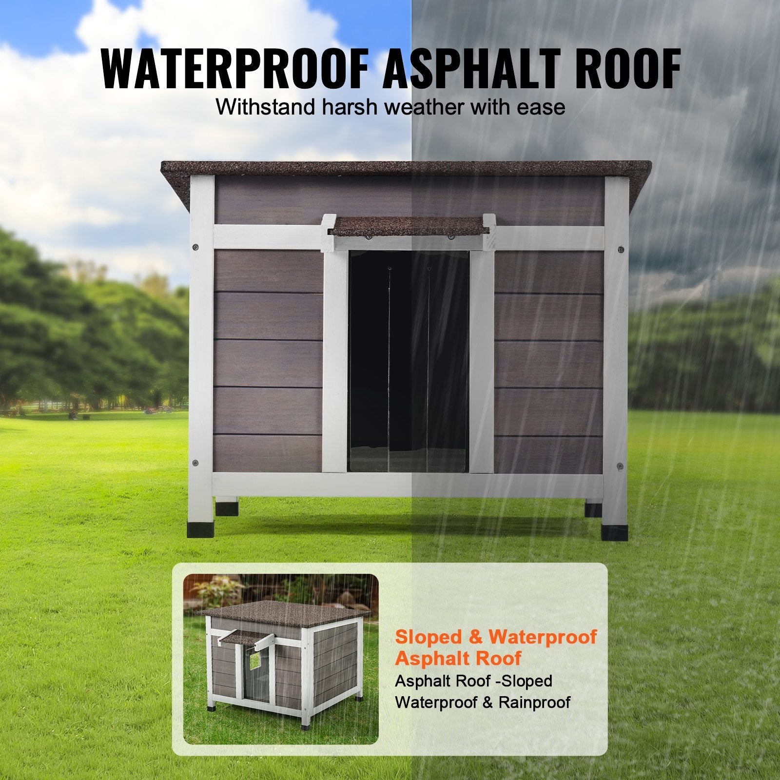 KFX-5673149 Wooden Outdoor Cat House with Roof, Door Flaps, and Window - All-Season Feral Cat Shelter