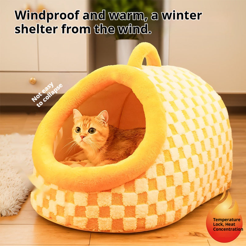KFX-5673917 All-Season Thick and Warm Pet Sleeping Mat – Extra-Thick Carrier Nest for Dogs in Yellow/White or Gray/White Check